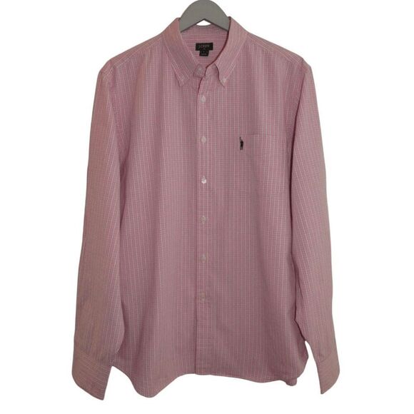 J. Crew Pink & White Plaid Button Up Shirt Sz L - Picture 1 of 4